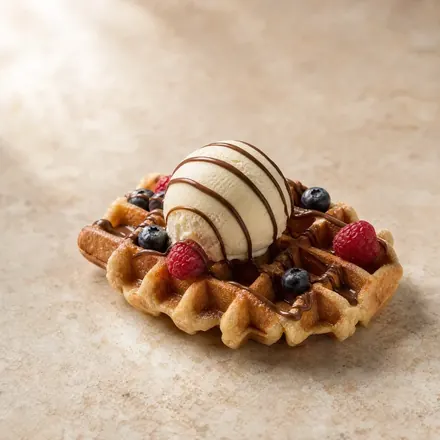 Waffel caldo con gelato e frutti rossi
